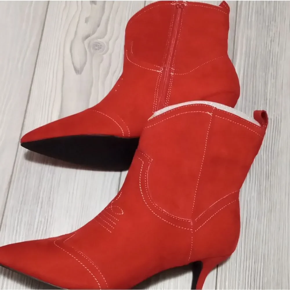 (39-4525) COUTGO  Womens Western Pointed Toe Ankle Boots Kitten Heel Sz 8